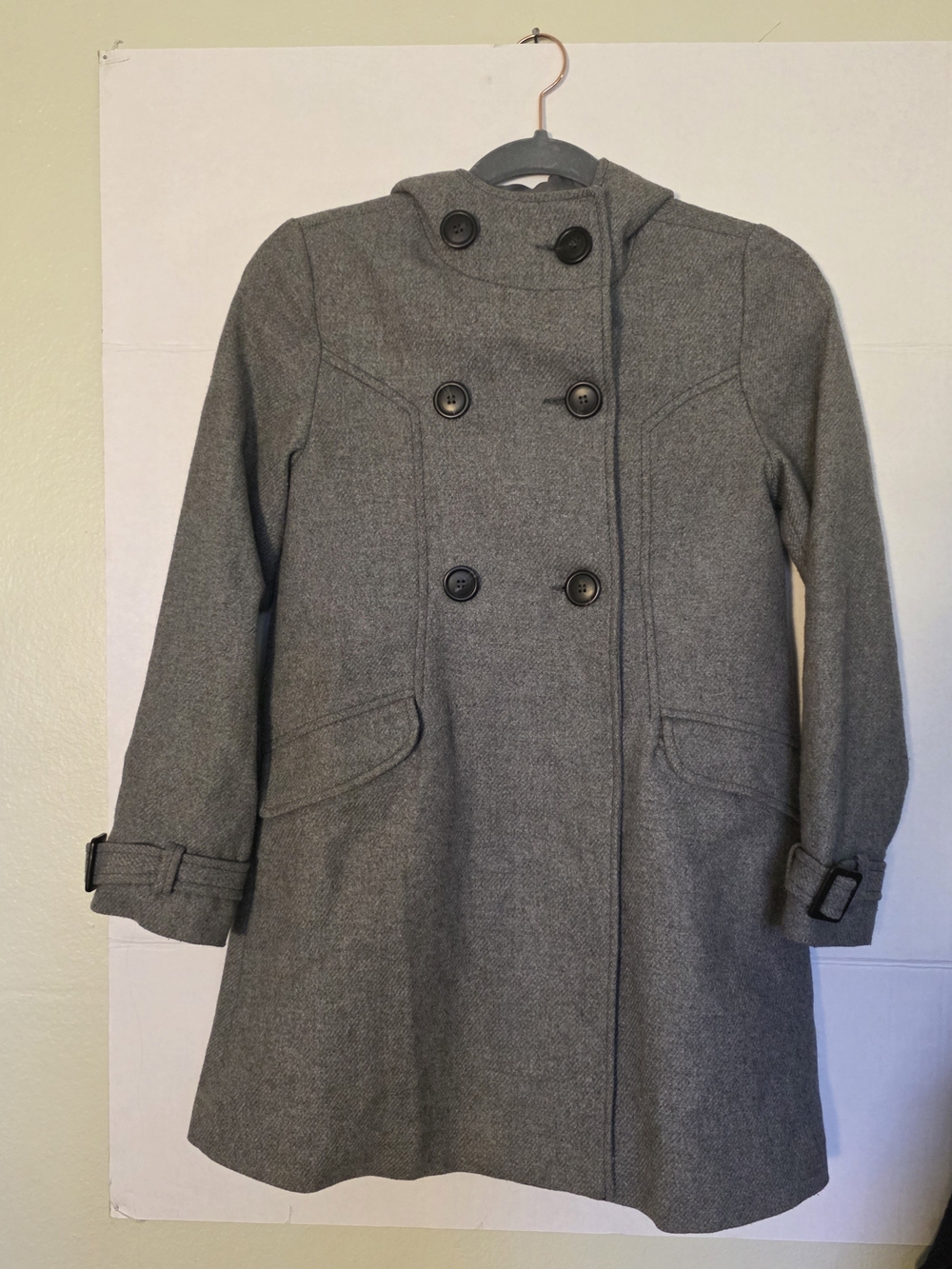 ZARA Kids Girls Gray Double Breasted Hooded Peacoat Jacket Size 11-12 Yrs 152cm